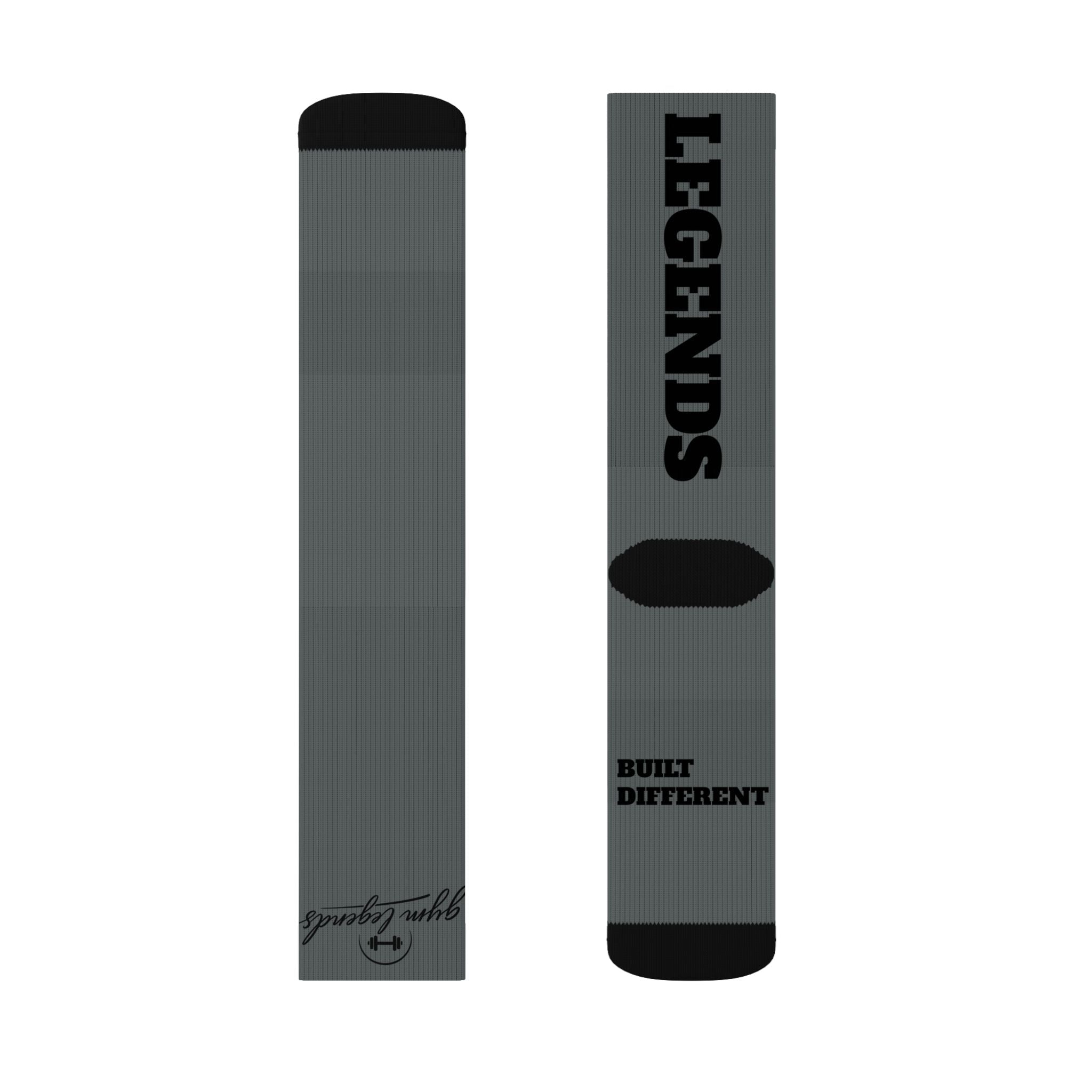 Gym Legends Sublimation Socks Grey standard — 'GYM' & 'LEGENDS' Athletic Crew Socks