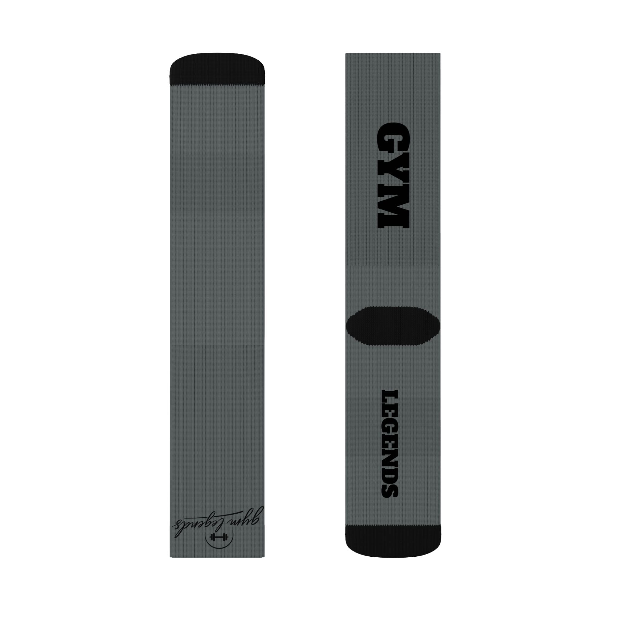 Gym Legends Sublimation Socks Grey standard — 'GYM' & 'LEGENDS' Athletic Crew Socks