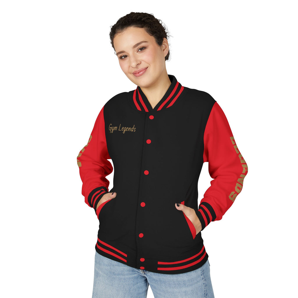 Gym Legends Letterman Jacket — 'Gym Legends' Red & White Varsity Jacket