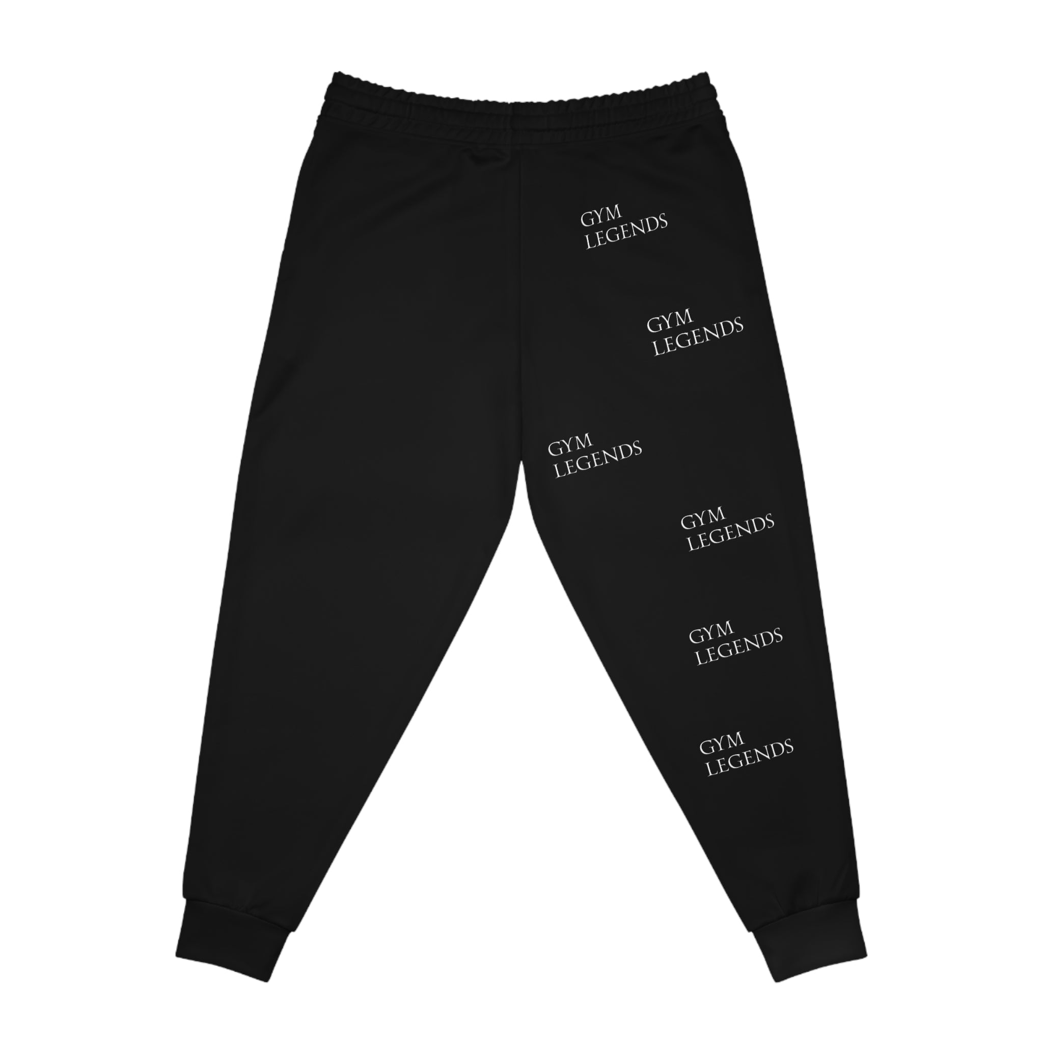 Gym Legends Athletic Joggers — Black Performance Sweatpants with Repeating Logo