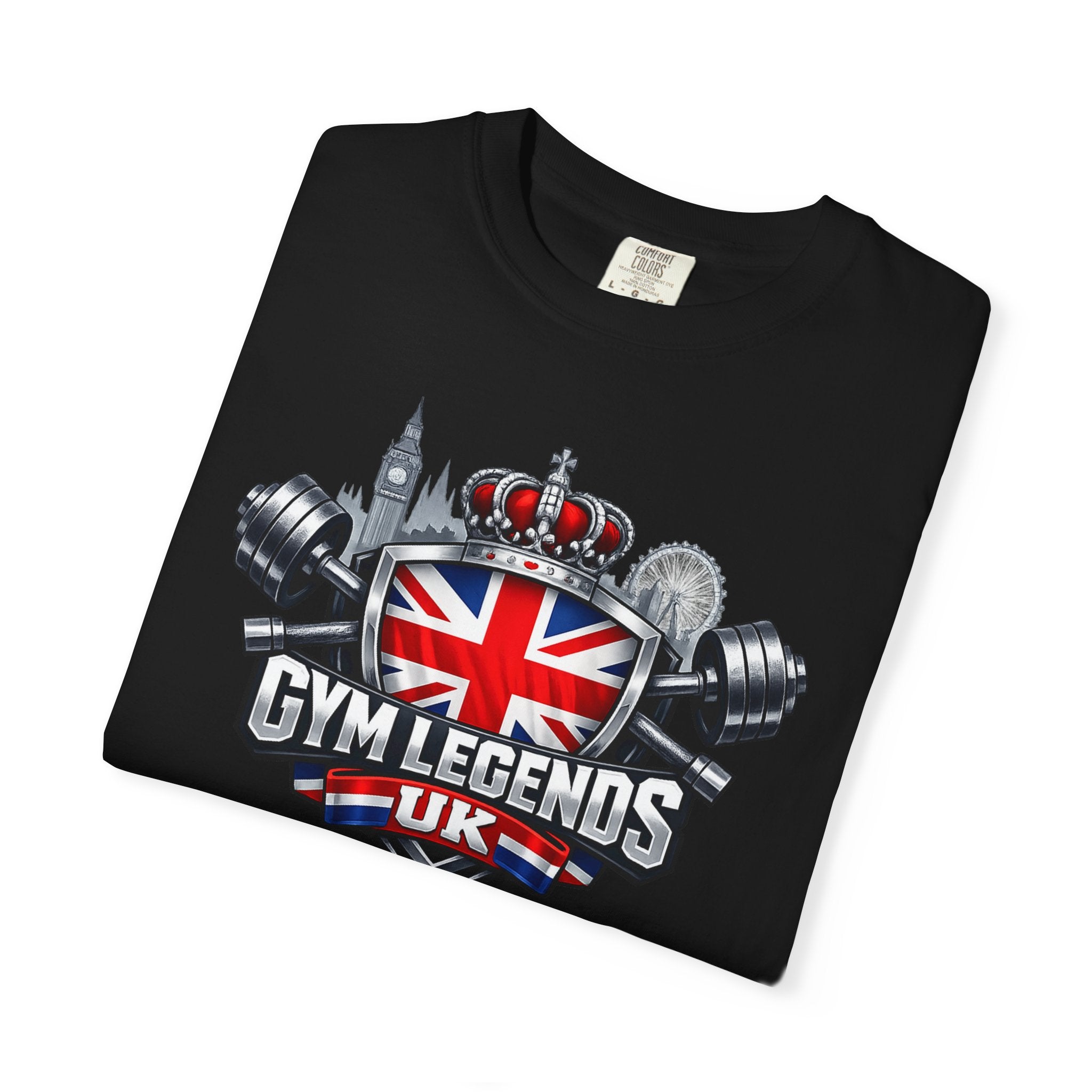 Gym Legends UK T-Shirt — British Flag Fitness Tee with Crown & Dumbbells