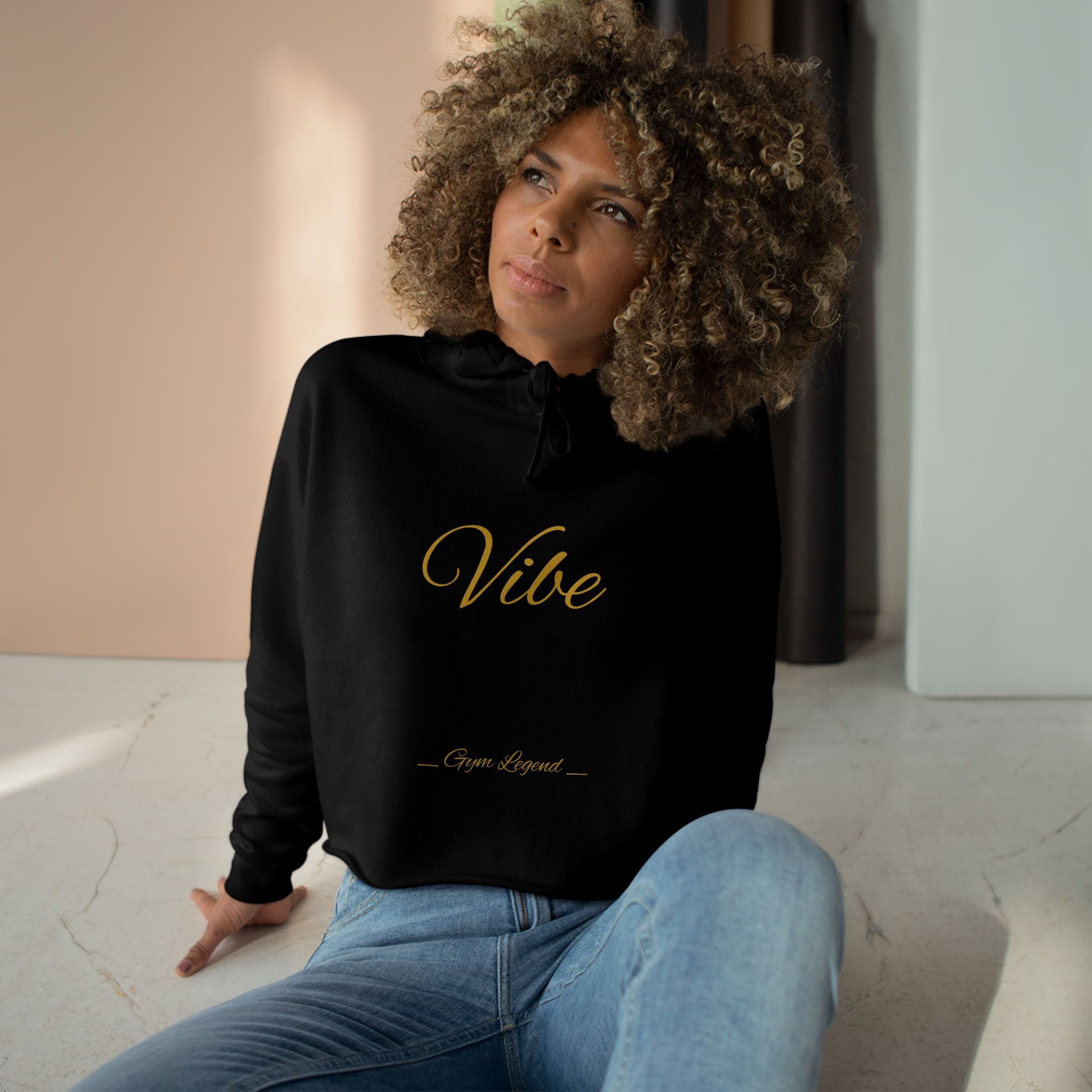 Vibe Cropped Hoodie — Minimal Gold Script Women's Crop Hoodie