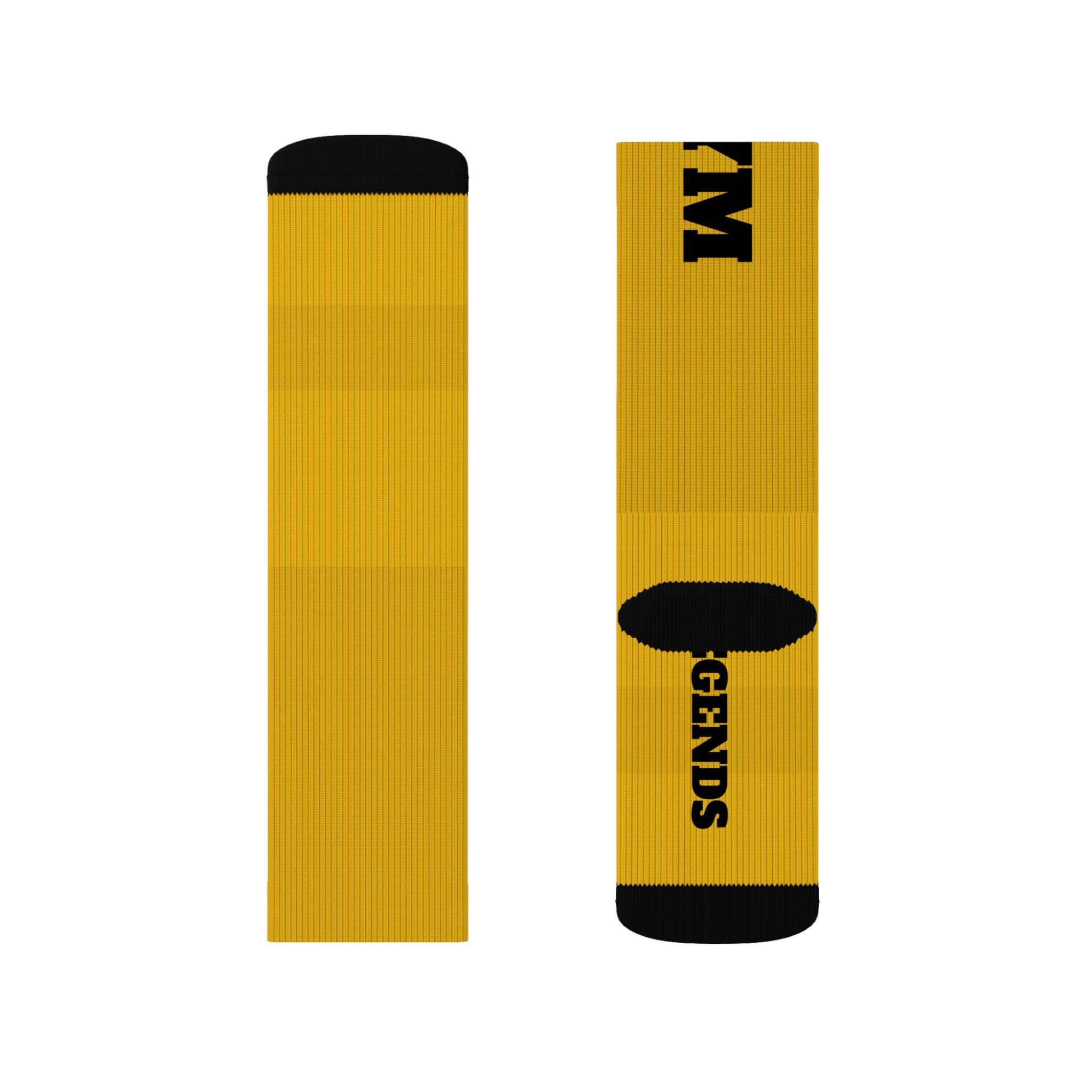 Gym Legends Sublimation Socks Yellow zone— 'GYM' & 'LEGENDS' Athletic Crew Socks