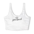 Gym Legends Sports Bra — White Cropped Activewear with Barbell Logo
