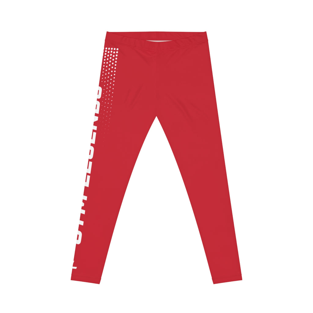 Gym Legends Women's Red Athletic Leggings — Bold Side Logo AOP
