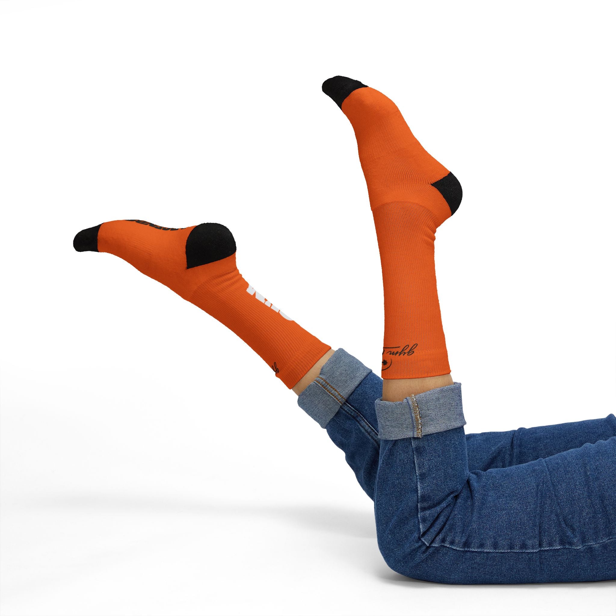 Gym Legends Sublimation Socks orange Tygy— 'GYM' & 'LEGENDS' Athletic Crew Socks