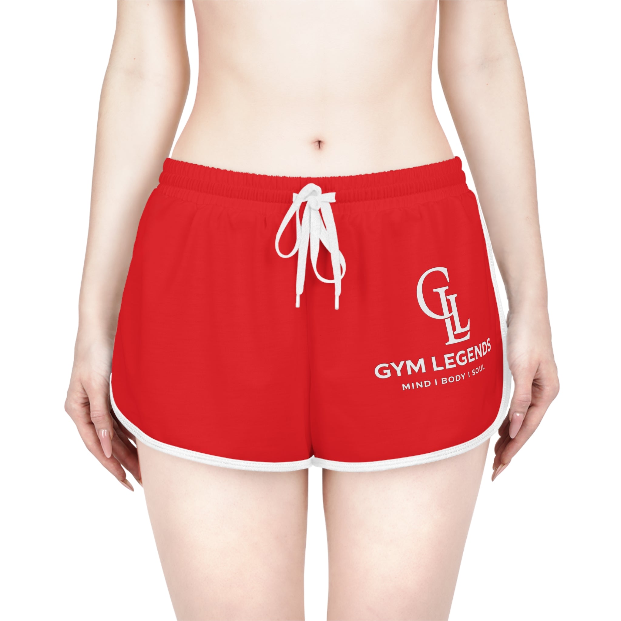 Gym Legends Women's Relaxed Workout Shorts – Red Retro Running Shorts with 'GYM LEGENDS' Logo