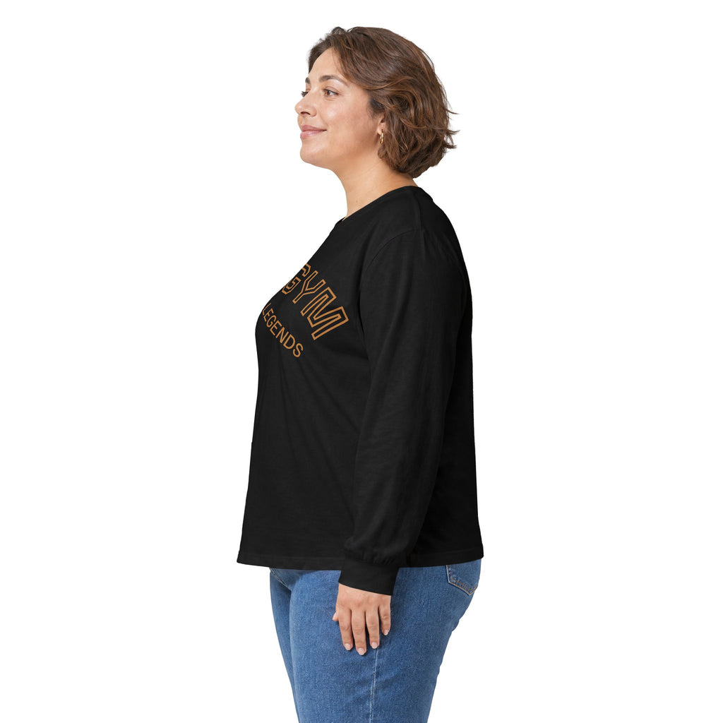 Gym Legends Long Sleeve Tee — Retro Arched 'GYM' Design
