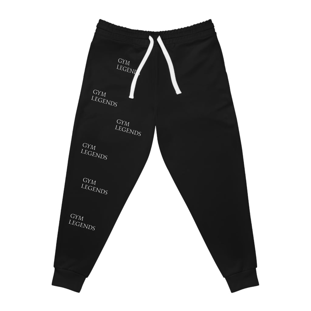 Gym Legends Athletic Joggers — Black Performance Sweatpants with Repeating Logo