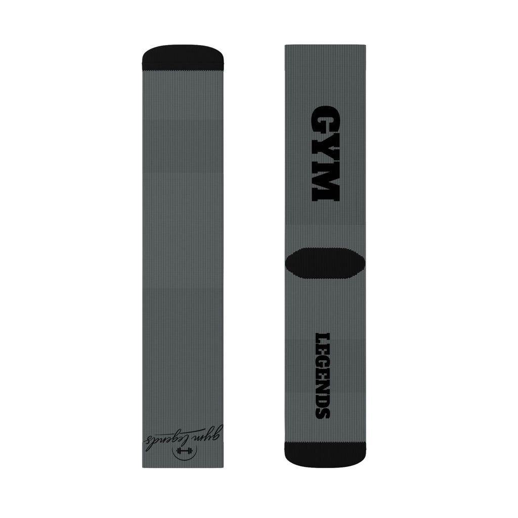 Gym Legends Sublimation Socks Grey standard — 'GYM' & 'LEGENDS' Athletic Crew Socks