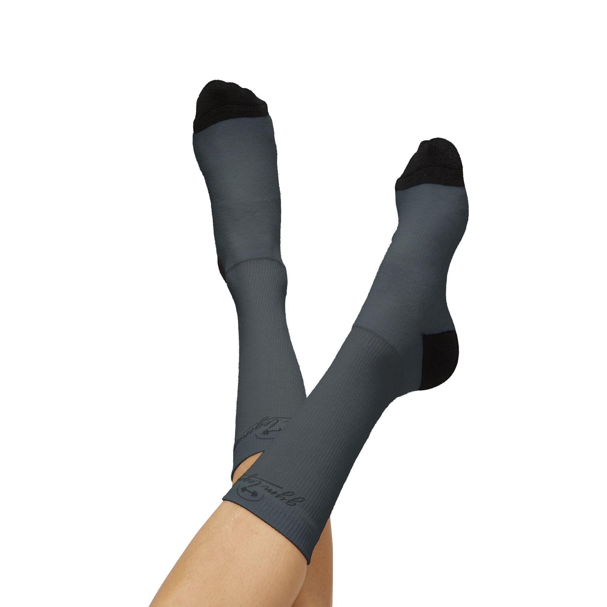 Gym Legends Sublimation Socks Grey standard — 'GYM' & 'LEGENDS' Athletic Crew Socks