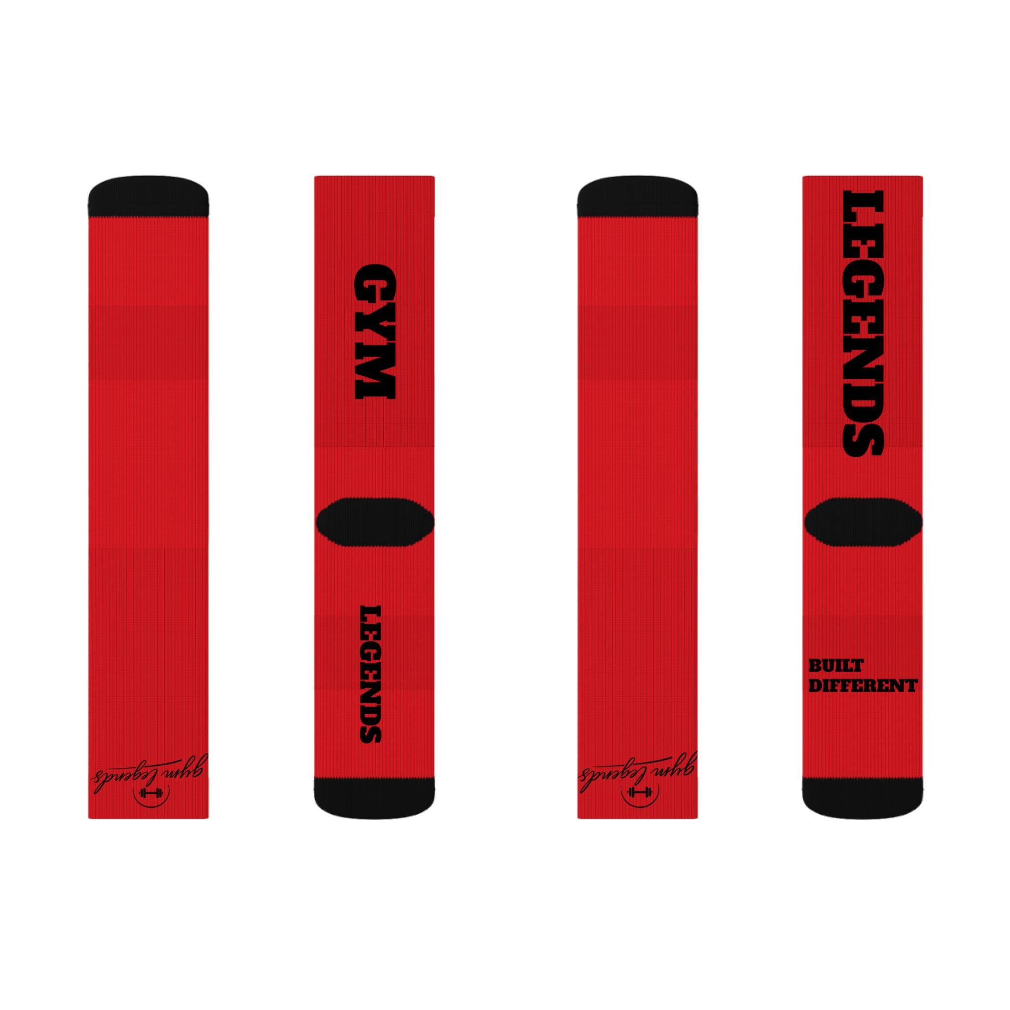 Gym Legends Sublimation Socks red elite — 'GYM' & 'LEGENDS' Athletic Crew Socks