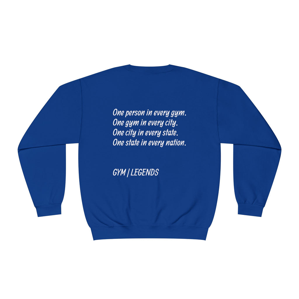 Gym Legends Crewneck Sweatshirt — "Gym, Legends" Motivational Fitness Pullover