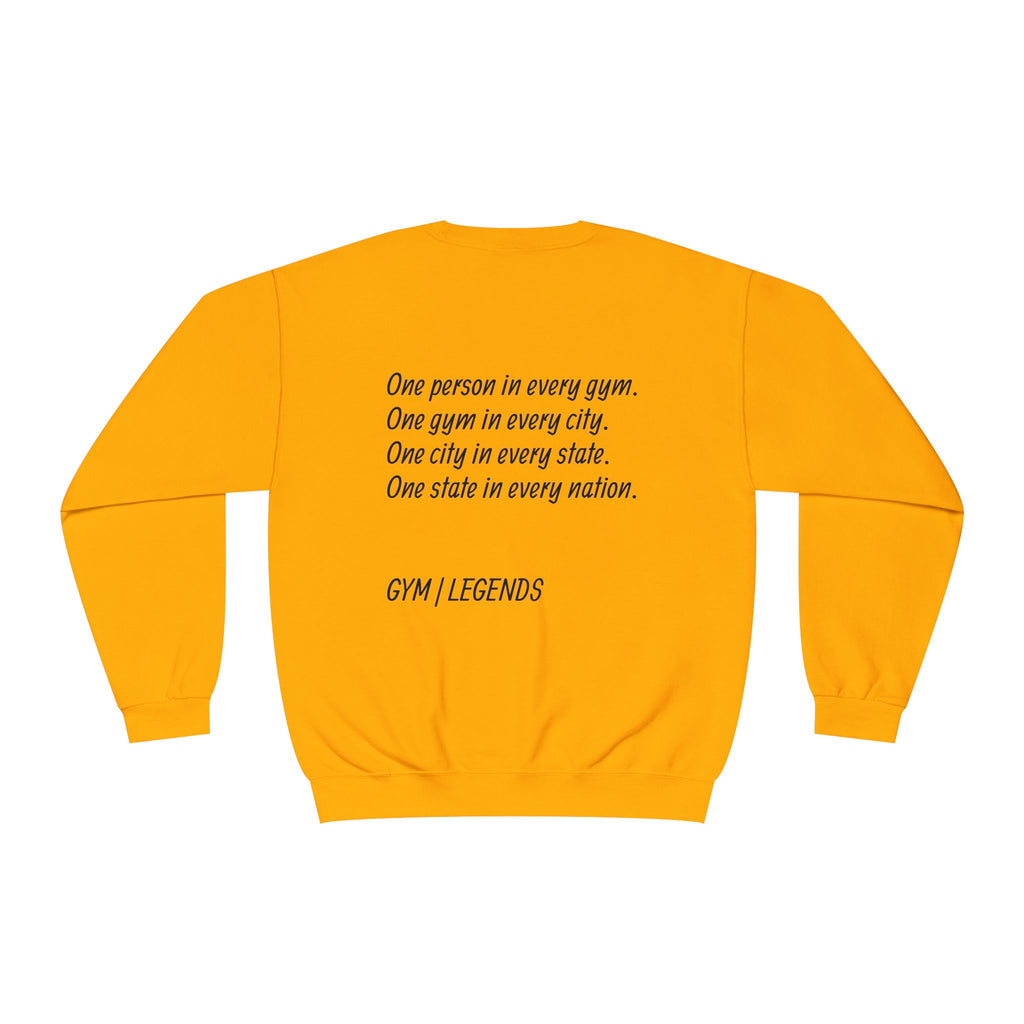 Gym Legends Crewneck Sweatshirt — "Gym, Legends" Motivational Fitness Pullover