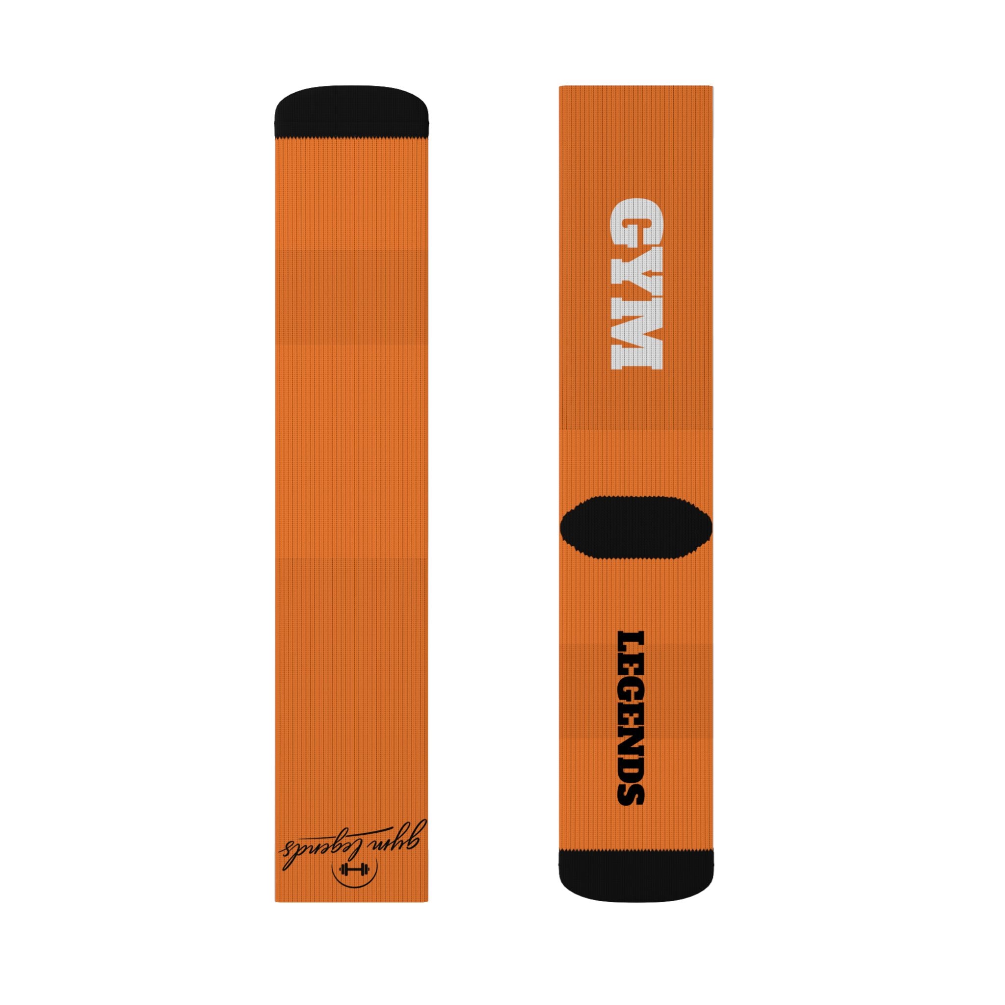 Gym Legends Sublimation Socks orange Tygy— 'GYM' & 'LEGENDS' Athletic Crew Socks