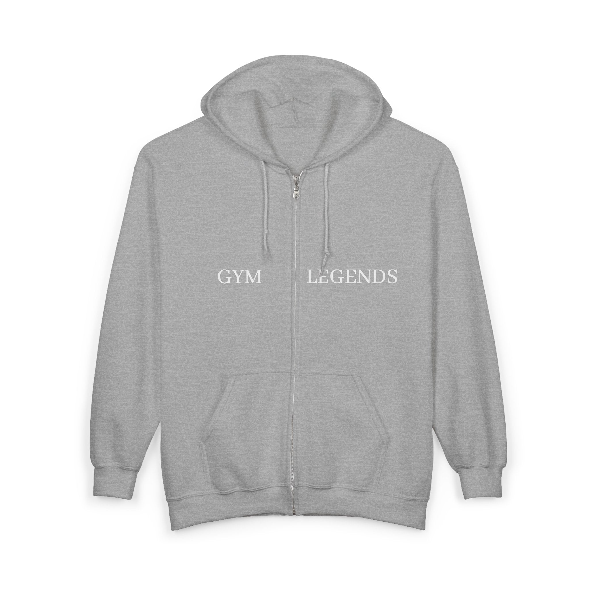 Gym Legends Full-Zip Hoodie — 'GYM' Red Logo Athletic Zip-Up for Trainers & Fitness Fans