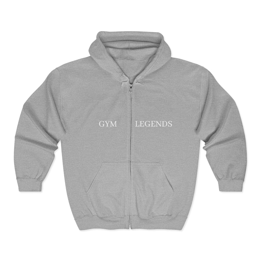 Gym Legends Full-Zip Hoodie — 'GYM' Red Logo Athletic Zip-Up for Trainers & Fitness Fans
