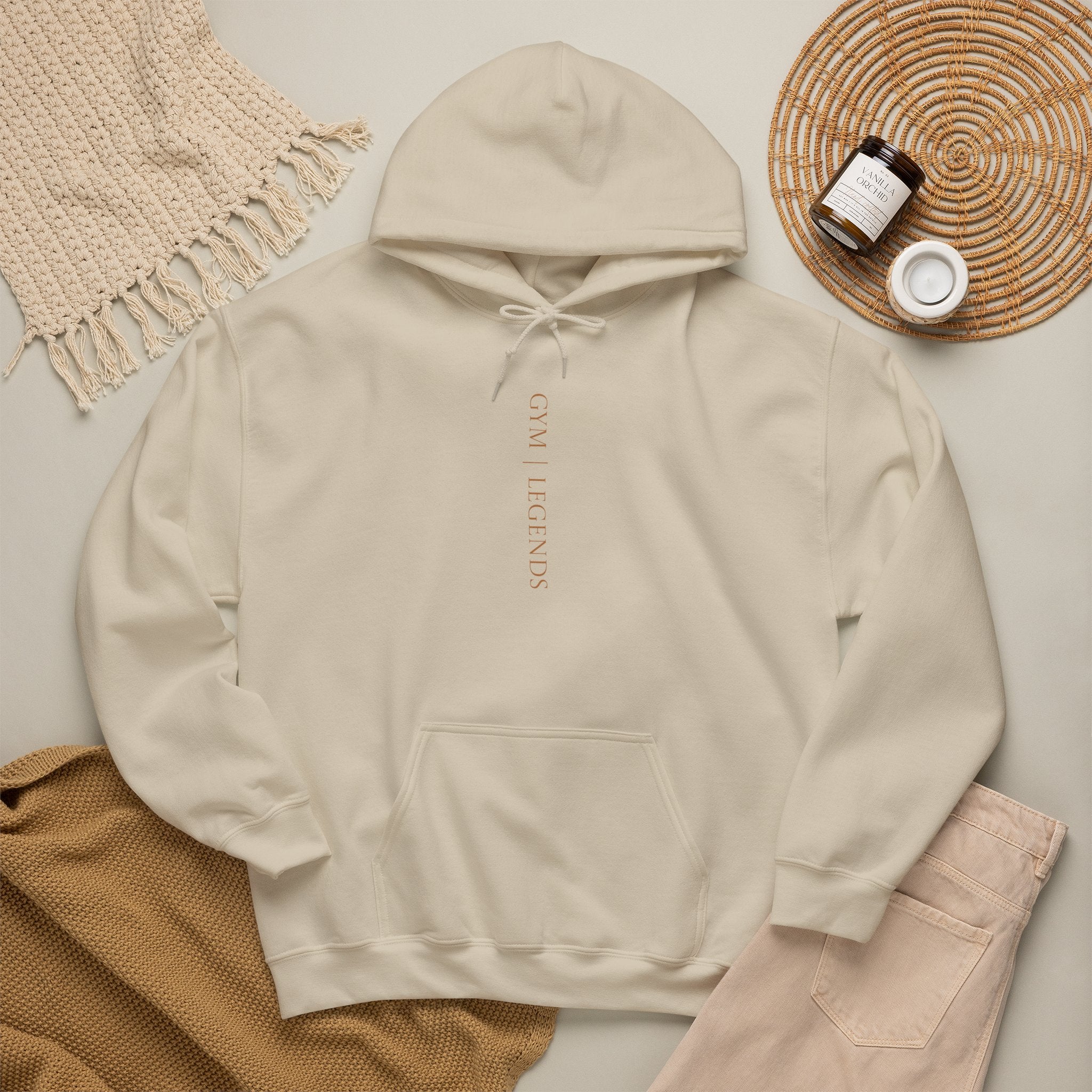 Minimal 'Breathe' Vertical Text Hoodie - Soft White Relaxed Sweatshirt