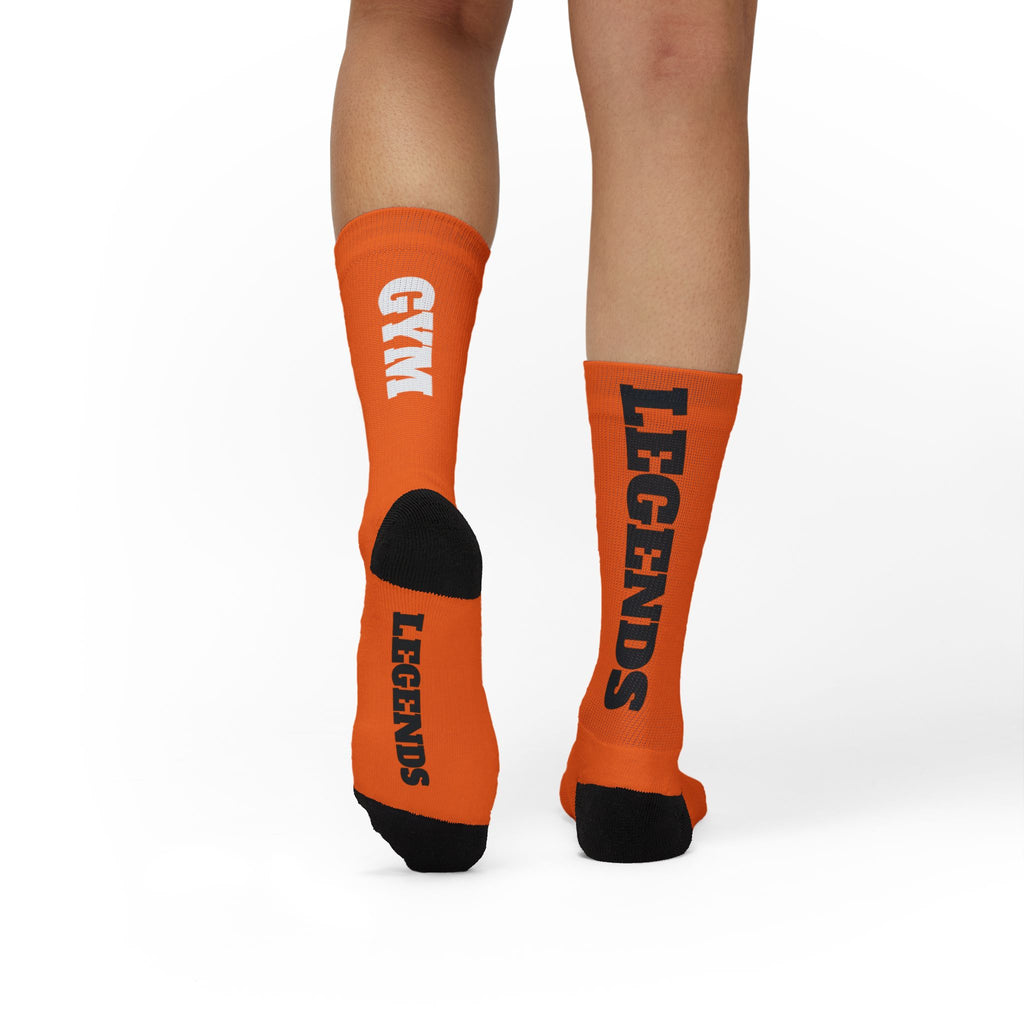 Gym Legends Sublimation Socks orange Tygy— 'GYM' & 'LEGENDS' Athletic Crew Socks