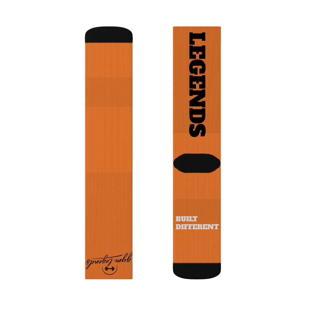 Gym Legends Sublimation Socks orange Tygy— 'GYM' & 'LEGENDS' Athletic Crew Socks