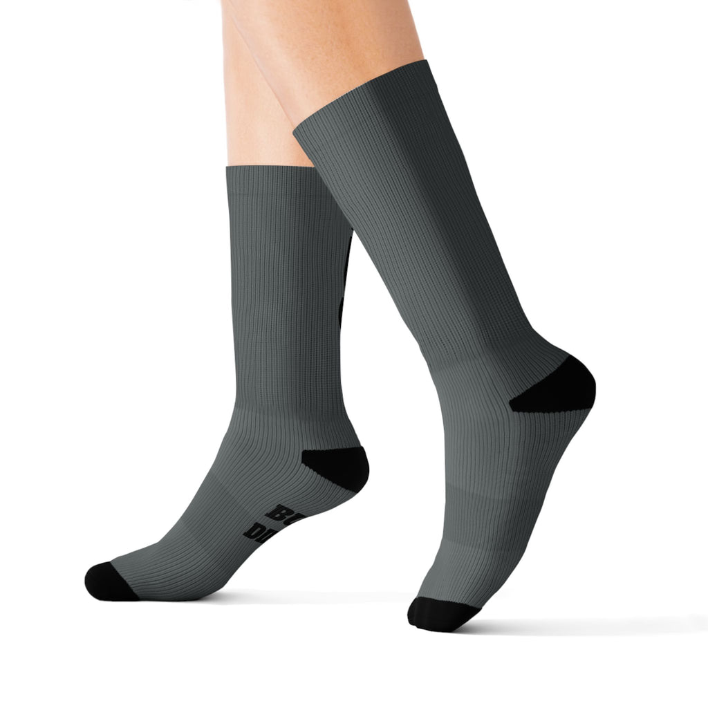 Gym Legends Sublimation Socks Grey standard — 'GYM' & 'LEGENDS' Athletic Crew Socks