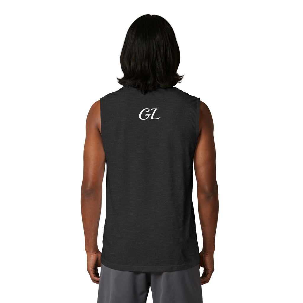 Gym Legends Muscle Tank — Minimal Athletic Sleeveless Shirt ("Gym Legends" Front, GL Back)
