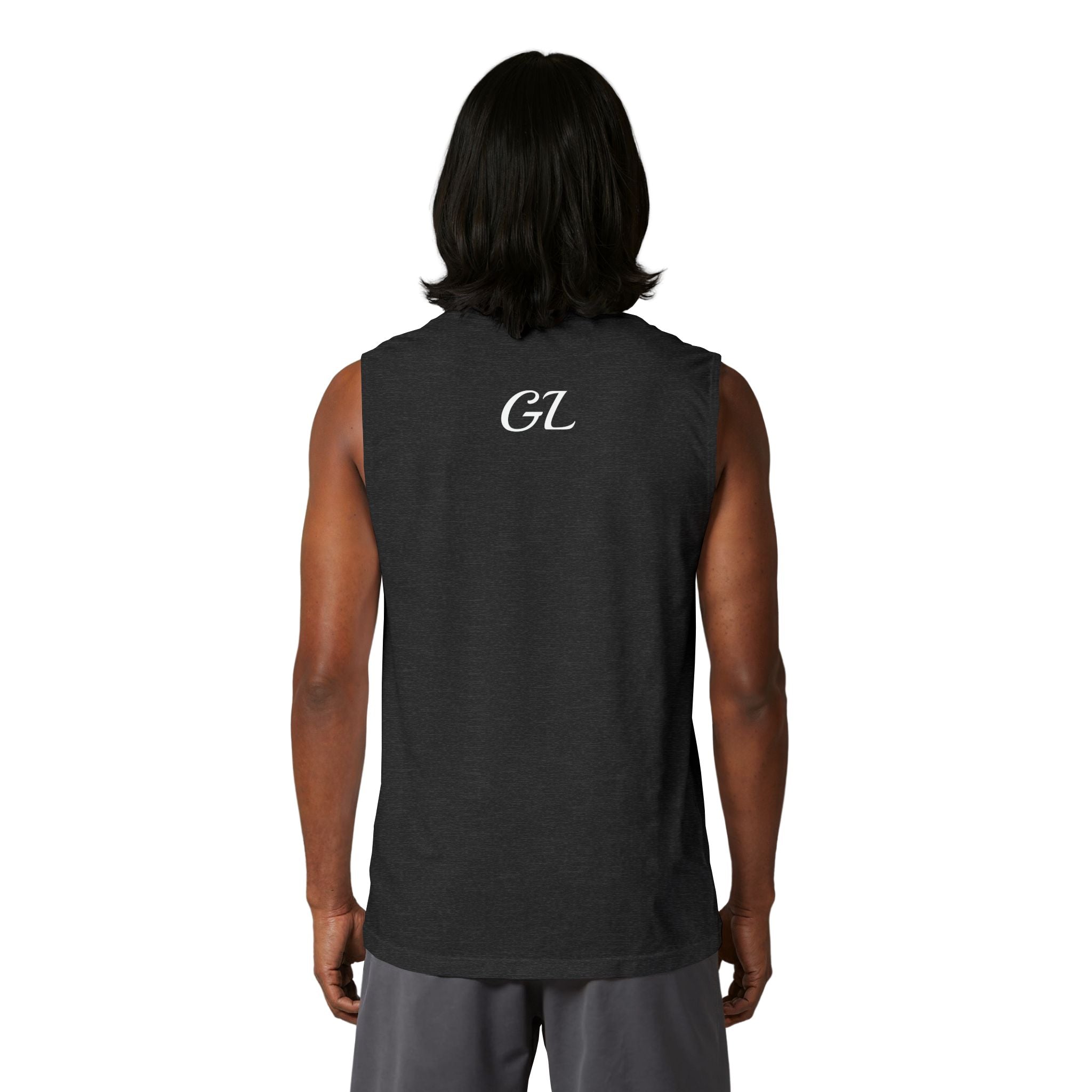 Gym Legends Muscle Tank — Minimal Athletic Sleeveless Shirt ("Gym Legends" Front, GL Back)