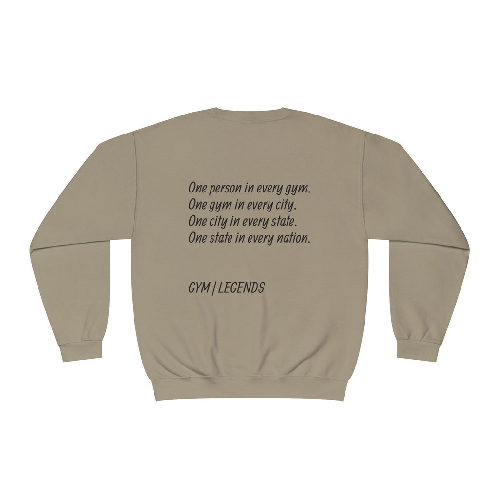 Gym Legends Crewneck Sweatshirt — "Gym, Legends" Motivational Fitness Pullover