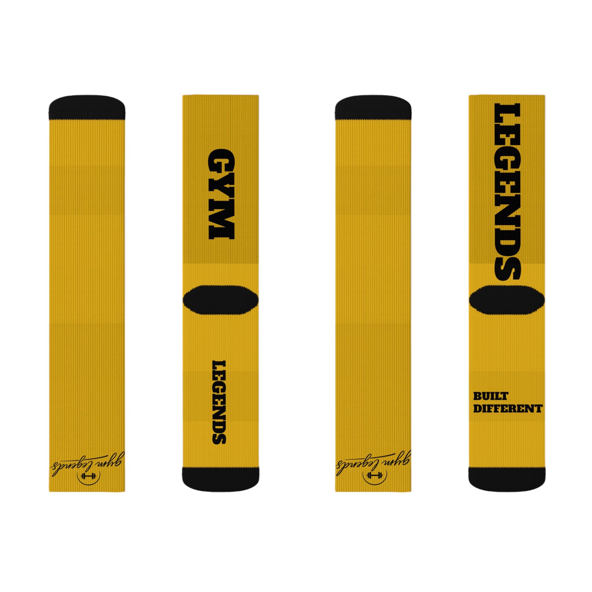 Gym Legends Sublimation Socks Yellow zone— 'GYM' & 'LEGENDS' Athletic Crew Socks