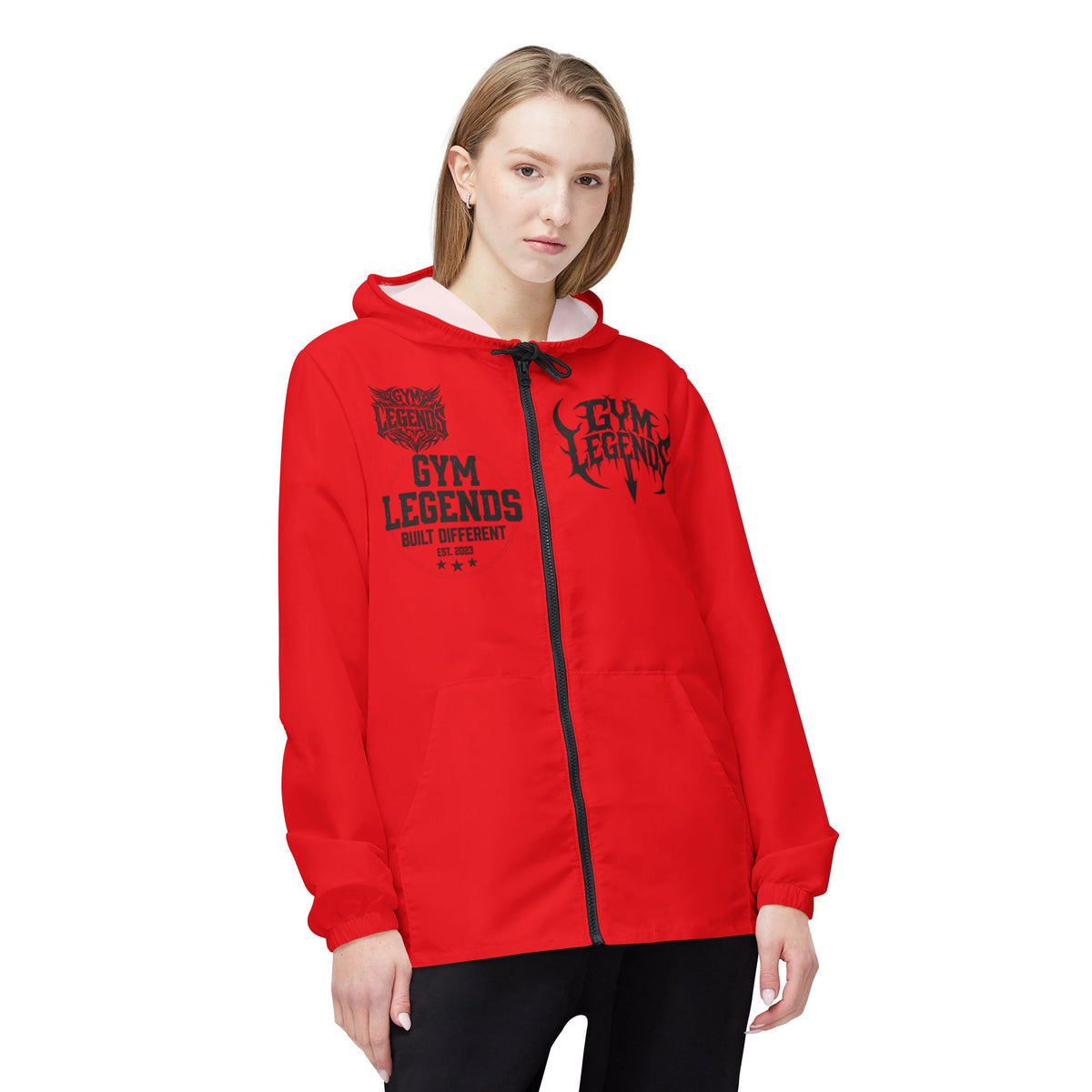 Gym Legends Red Windbreaker Jacket – 'Gym Legends' Athletic Hooded Windbreaker