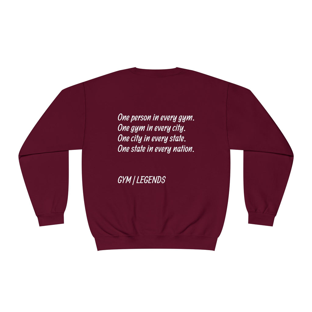Gym Legends Crewneck Sweatshirt — "Gym, Legends" Motivational Fitness Pullover