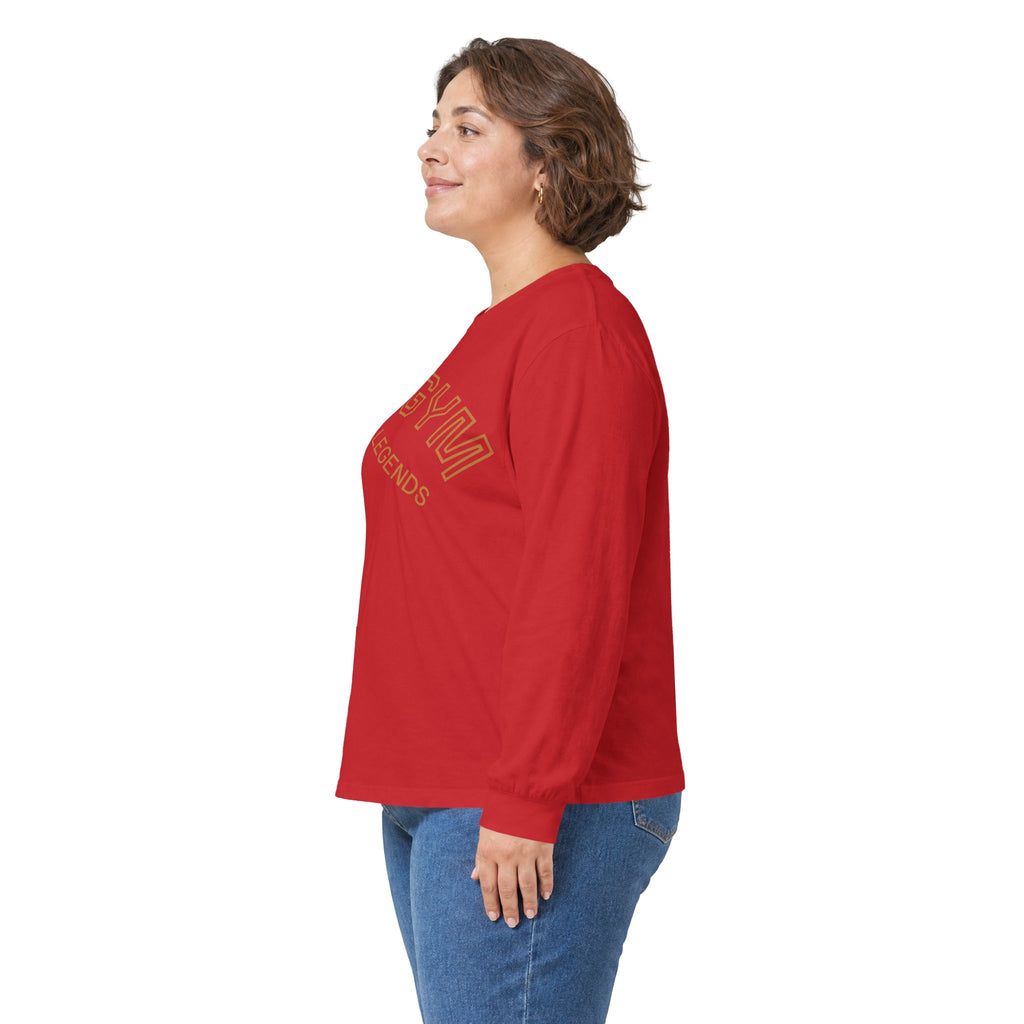 Gym Legends Long Sleeve Tee — Retro Arched 'GYM' Design