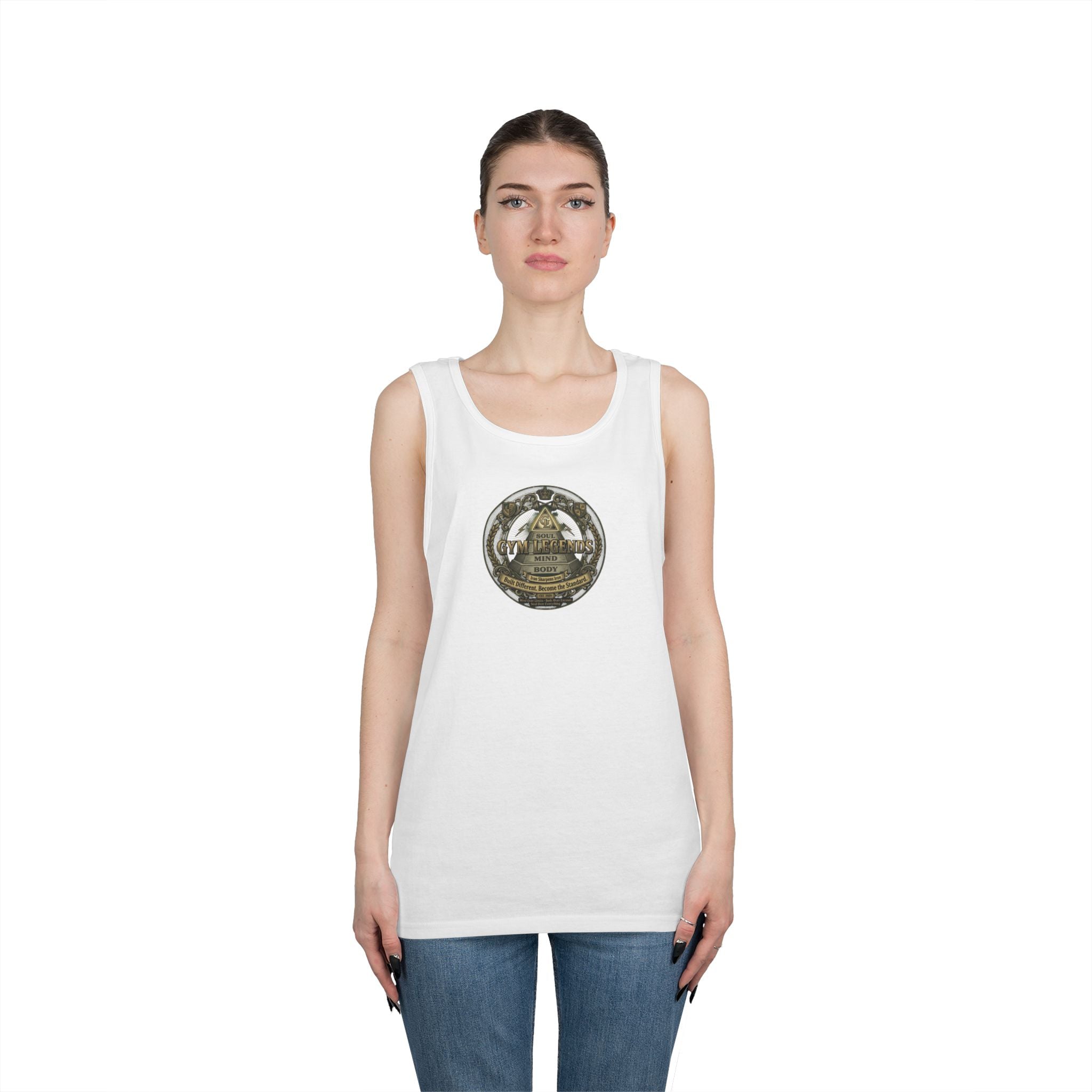 Vertical Script Tank Top — Minimalist 'Gym Legend' Fitness Tank