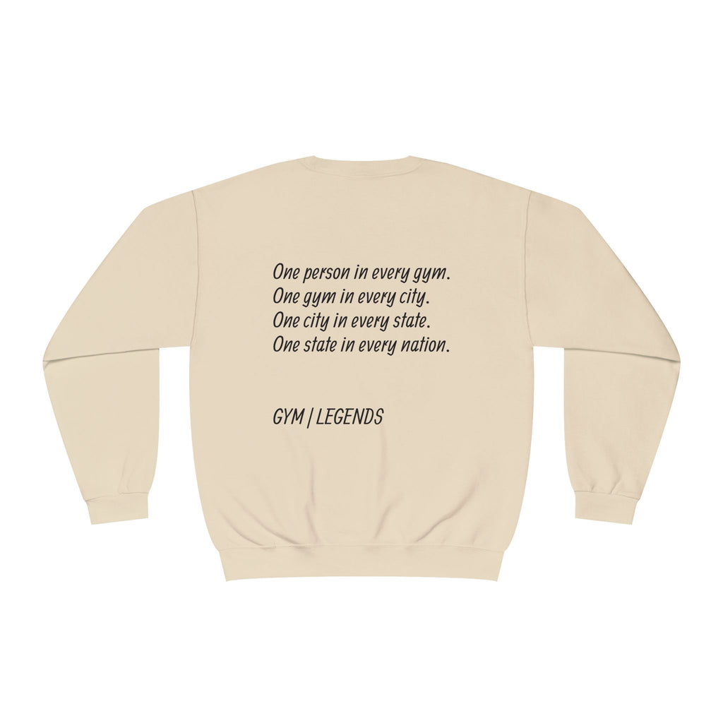 Gym Legends Crewneck Sweatshirt — "Gym, Legends" Motivational Fitness Pullover