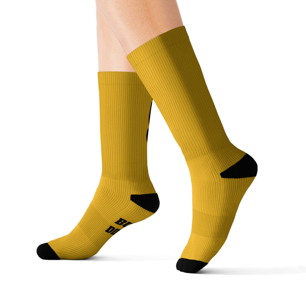 Gym Legends Sublimation Socks Yellow zone— 'GYM' & 'LEGENDS' Athletic Crew Socks