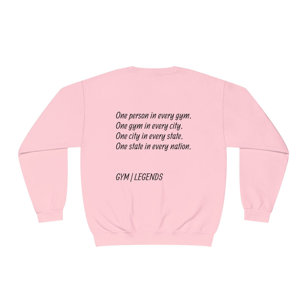 Gym Legends Crewneck Sweatshirt — "Gym, Legends" Motivational Fitness Pullover